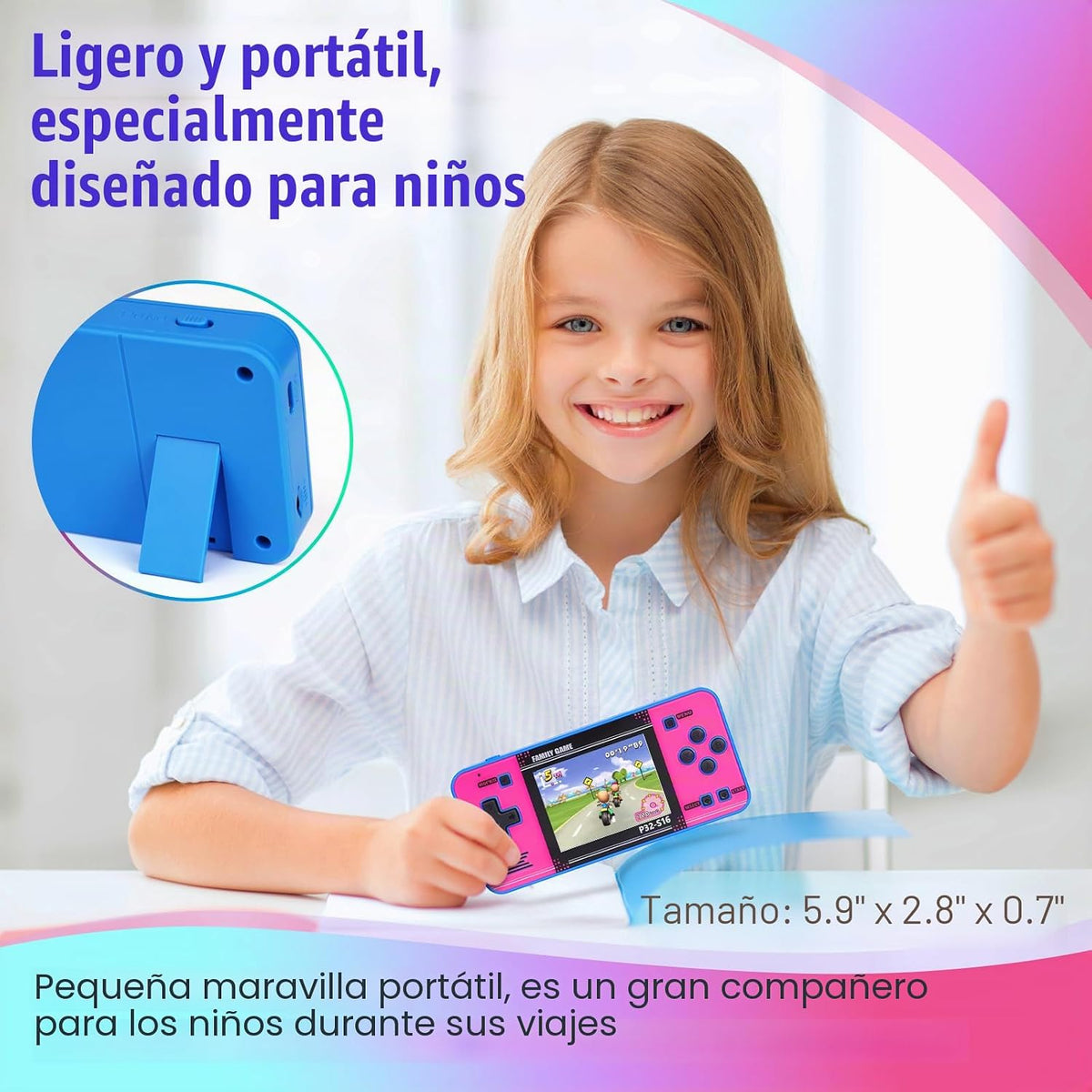Juego de mano para niños, 220 videojuegos de 32 bits integrados, pantalla IPS de 3.0 pulgadas, juego portátil recargable, mini arcade de viaje, juguetes electrónicos de regalo para niños