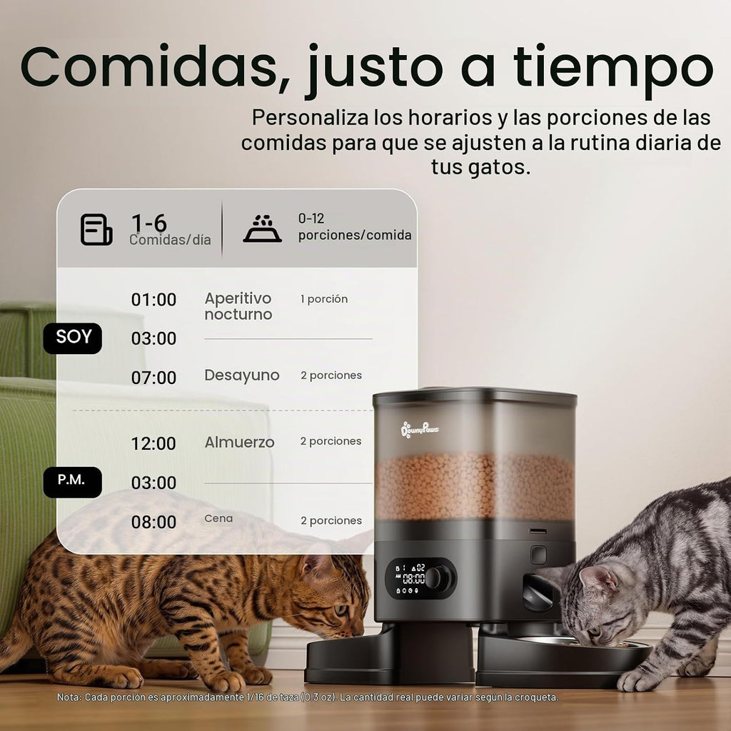 DownyPaws Alimentador automático para gatos 2 gatos, dispensador