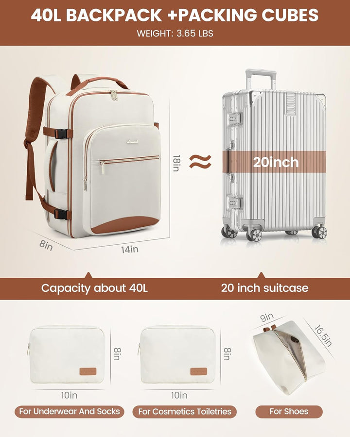 LOVEVOOK Mochila de viaje para mujeres y hombres, 40L, aprobada por...