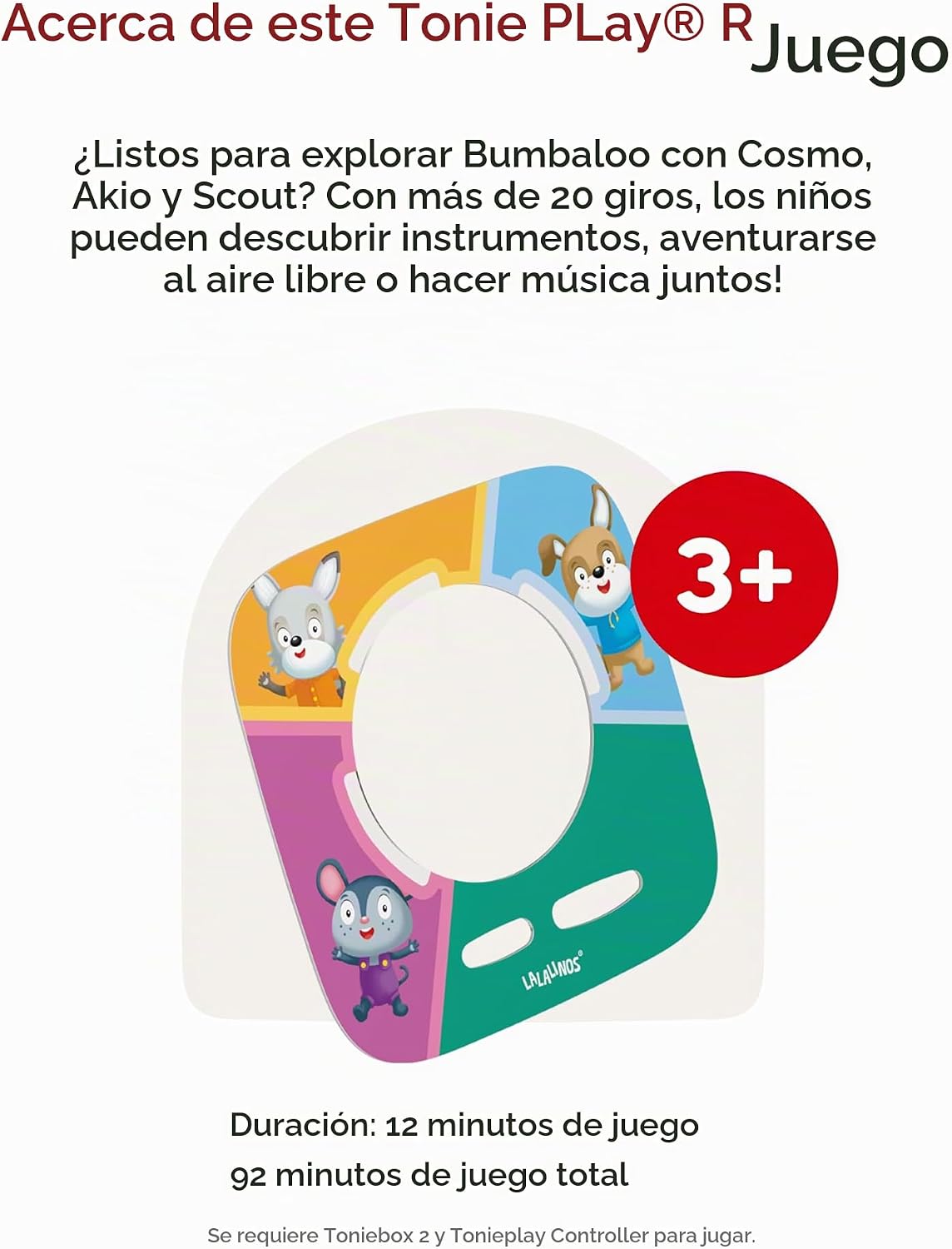 Toniebox 2 Audio Player Bundle para Kids 3+ con Lalalinos Akio, Cosmo, Scout Figurines y Tonieplay Game & Controller - Sunset Red
