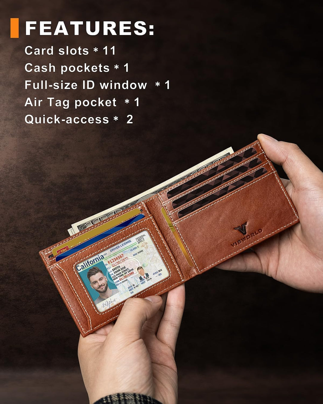 VISWORLD Billetera para hombre con soporte para Airtag, billetera p...