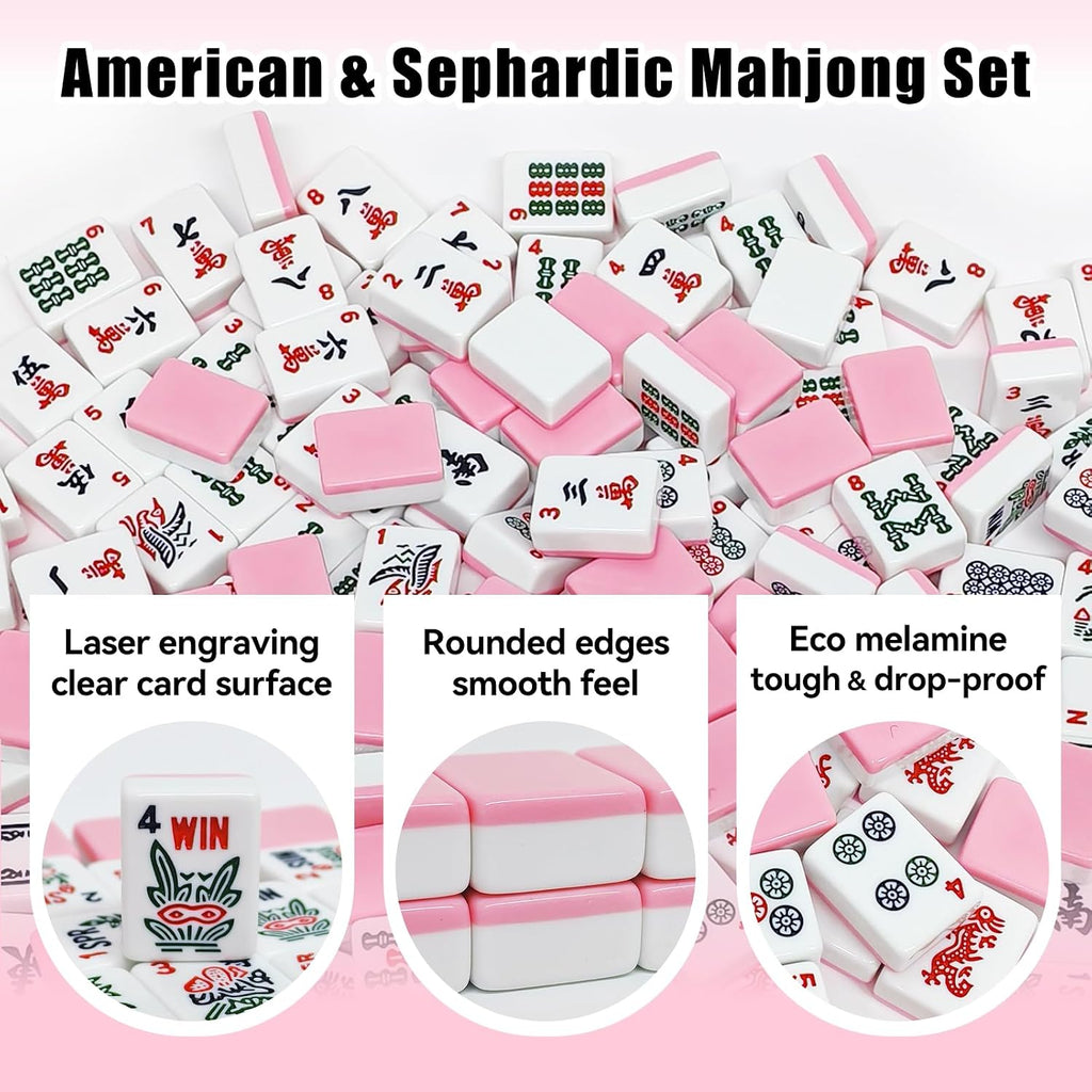 American Mahjong - Juego de azulejos Mahjong, 166 azulejos rosados