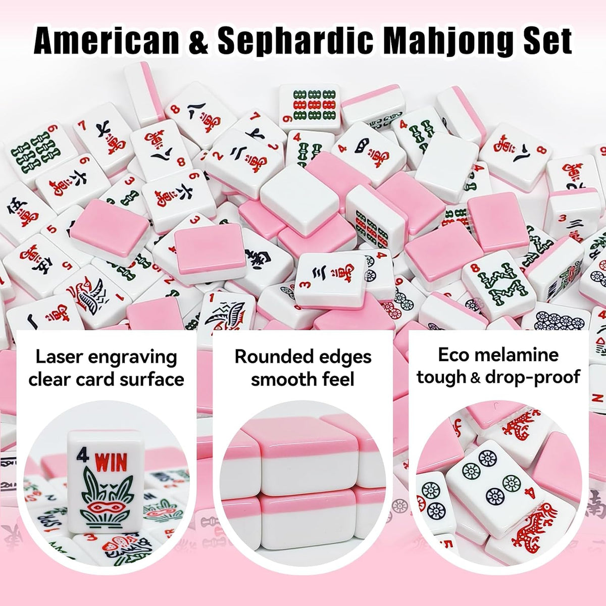 American Mahjong - Juego de azulejos Mahjong, 166 azulejos rosados