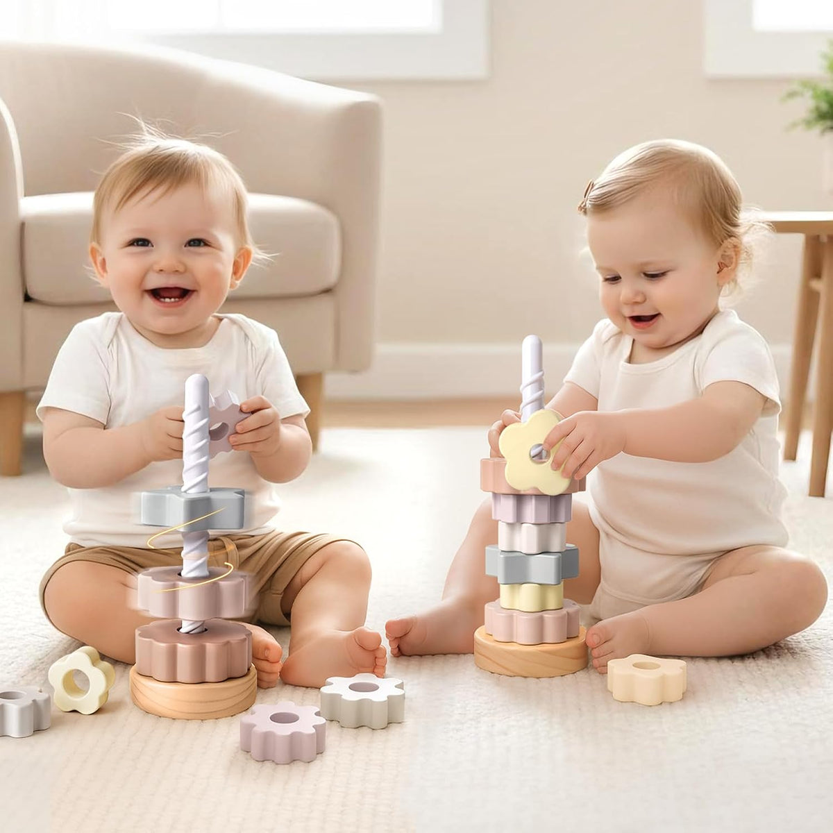 Joyreal Wooden Spinning Stacking Toys, Neutral Ring Stacker Montessori Toys para Toddlers 1-3, Christmas Birthday Gifts para Boys Girls
