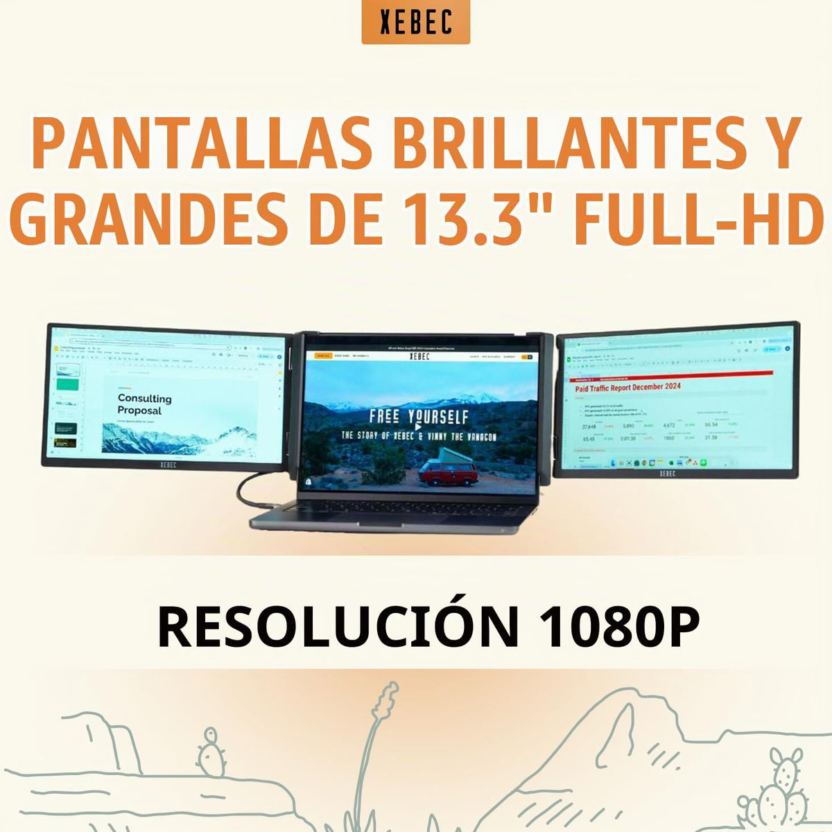 Xebec Tri-Screen 3 para PC | Extensor de pantalla portátil de tripl...