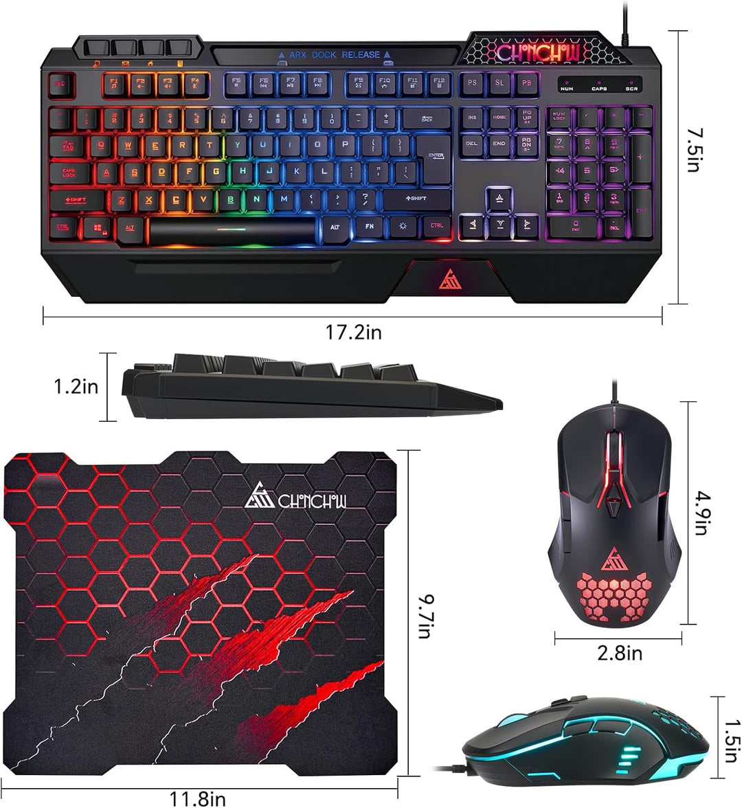 CHONCHOW Combo de teclado y mouse para juegos, USB con cable RGB, r...