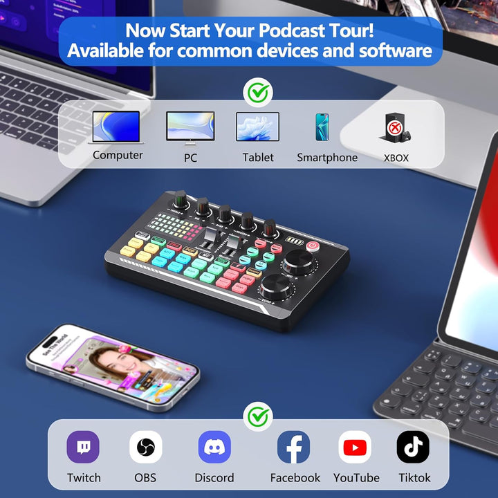 Mezclador de Audio Profesional, Tarjeta de Sonido en Vivo SINWE e I...