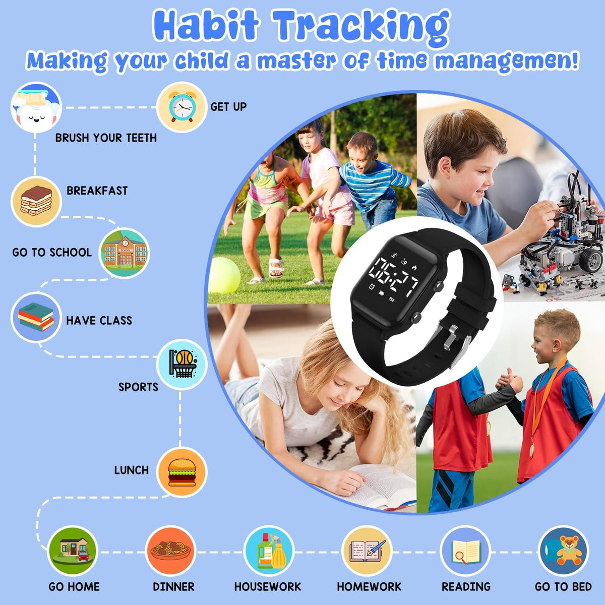 Relojes digitales para niños y niñas, reloj deportivo con rastreador de fitness, podómetro, alarmas, cronómetro, no necesita aplicación, reloj impermeable para niños, regalo para adolescentes