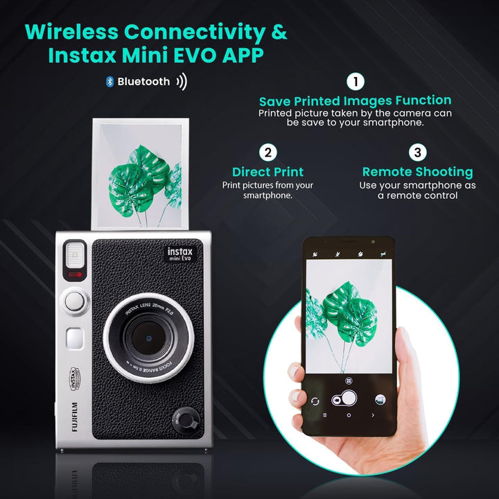 Fujifilm Paquete de cámara híbrida Instant Mini EVO con 20 hojas de...