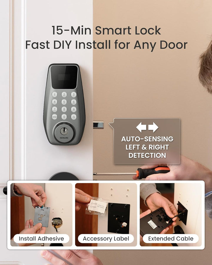 DESLOC Cerradura de puerta de entrada sin llave C100 con pantalla v...