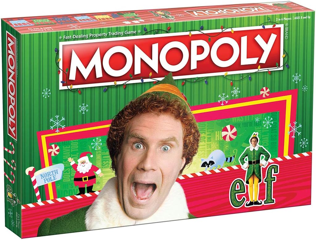 Monopoly Elf | Basado en la comedia navideña Elf | Juego de monopolio coleccionable con lugares familiares y momentos icónicos | Monopoly oficialmente licenciado