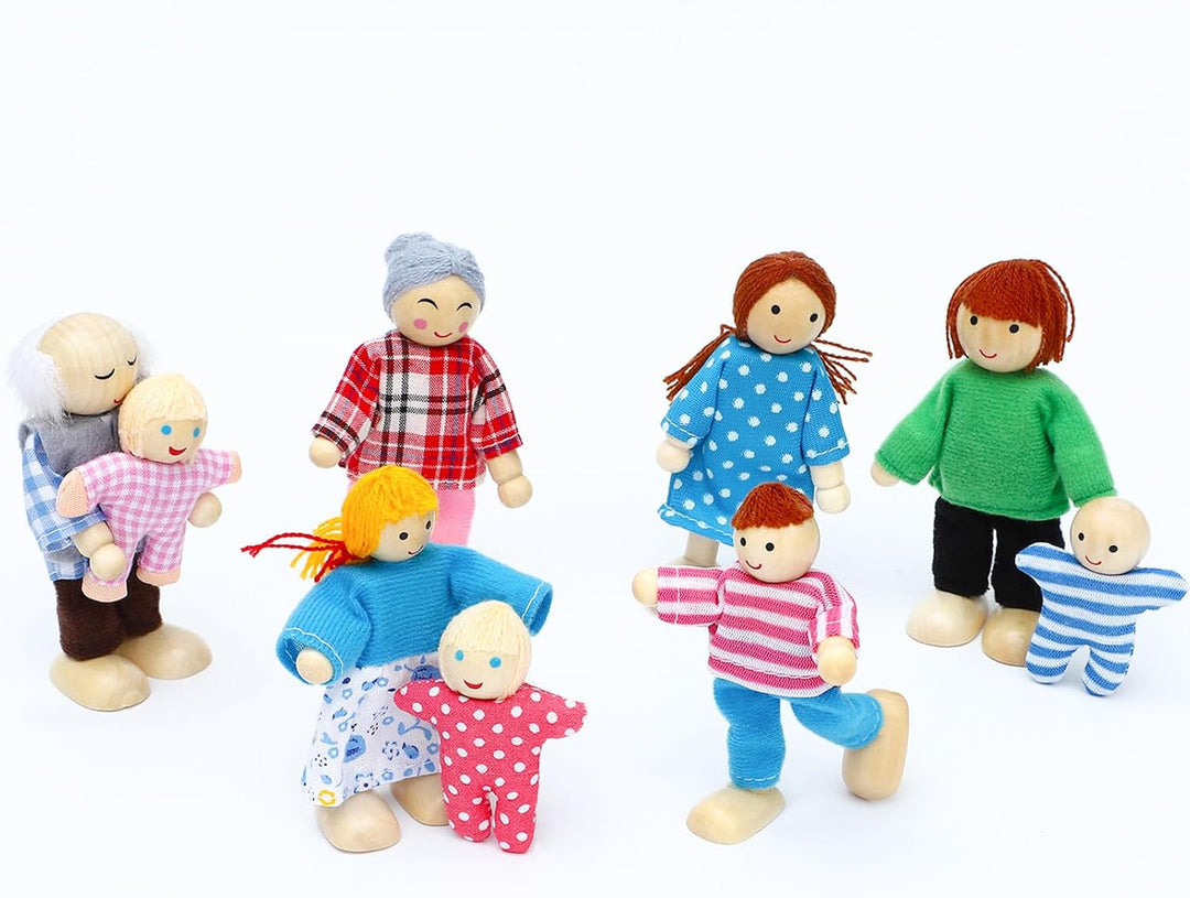 ONEST Juego de Familia de Casa de Muñecas de Madera de 17 Piezas, M...