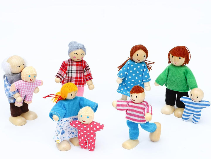 ONEST Juego de Familia de Casa de Muñecas de Madera de 17 Piezas, M...