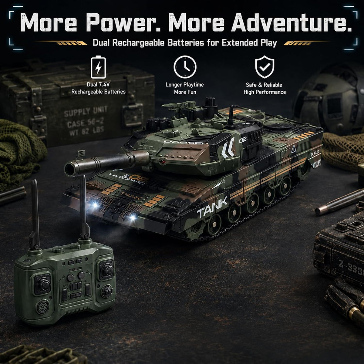 1:24 RC Tank-2.4G Tanque militar con control remoto que dispara BBS con torreta giratoria de 360°, demostración automática, sonido, luz y humo, vehículo militar de escalada todo terreno, juguete de juguete para niños de 8 a 12 años