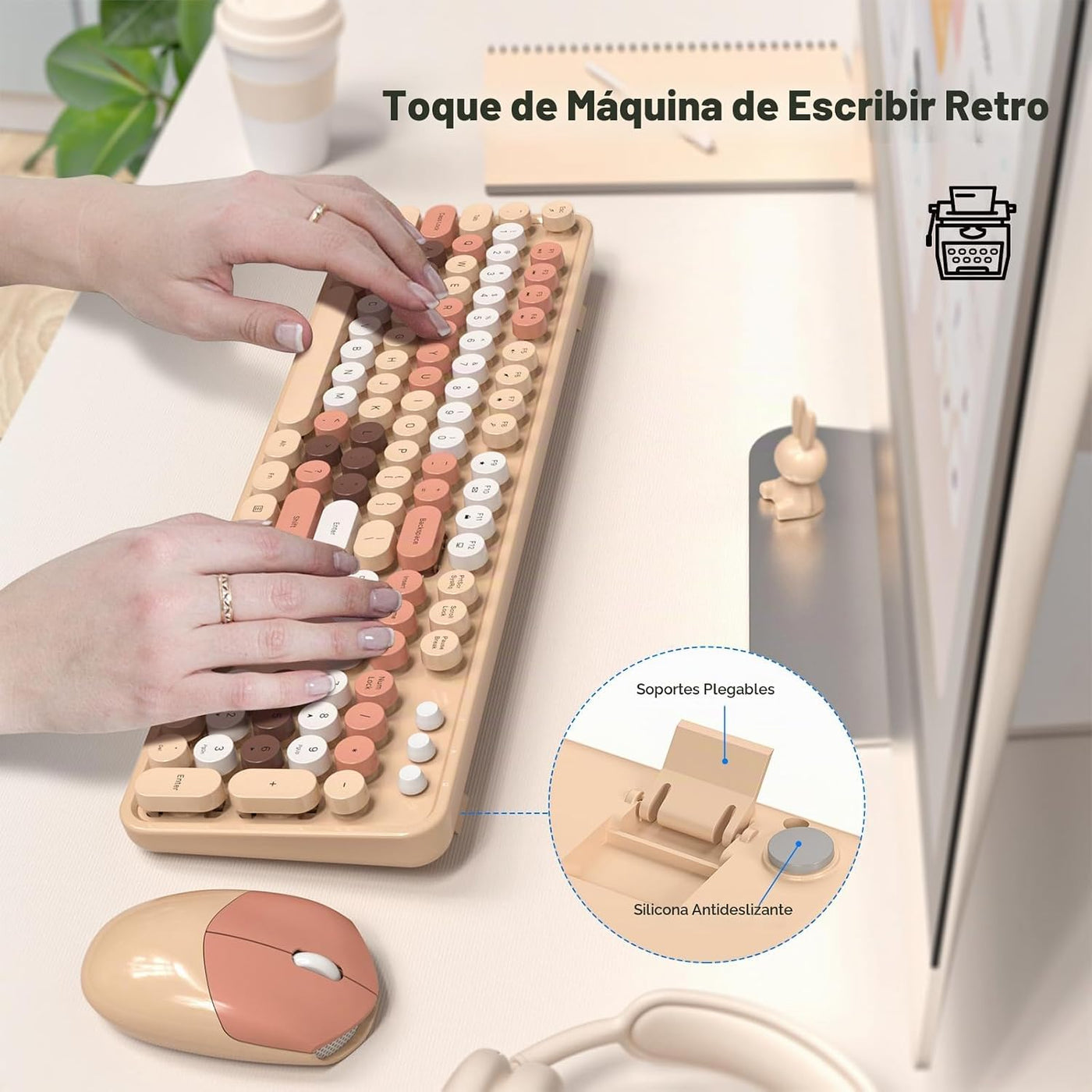 SQMD Combo de teclado y mouse inalámbricos, teclado retro de tamaño...