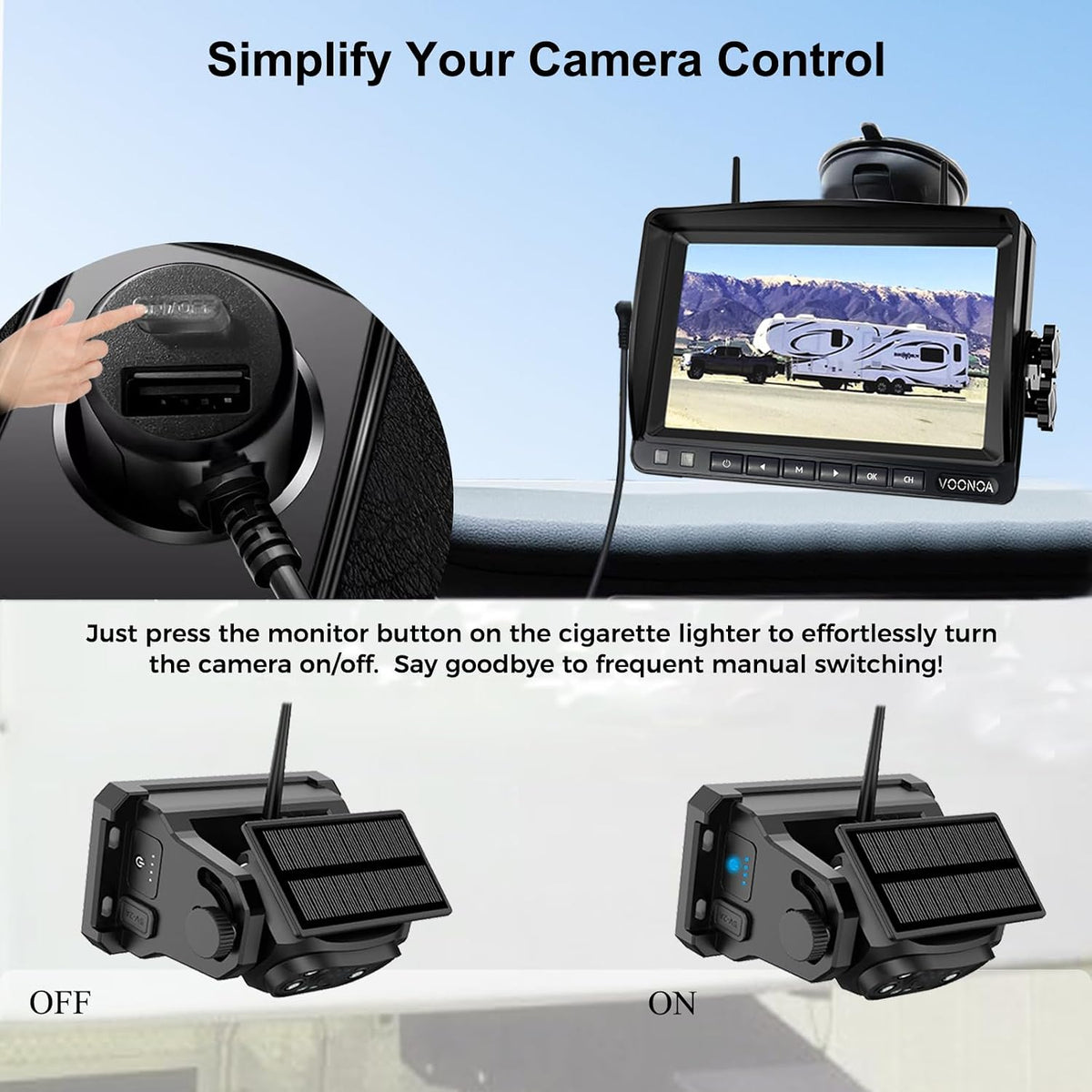 Cámara magnética inalámbrica de respaldo, batería de 15000 mAh, recargable, impermeable, HD, solar, retrovisor, cámara de enganche Bluetooth con sistema de monitor 1080P de 7 pulgadas para automóvil, camión, remolque, RV VN003
