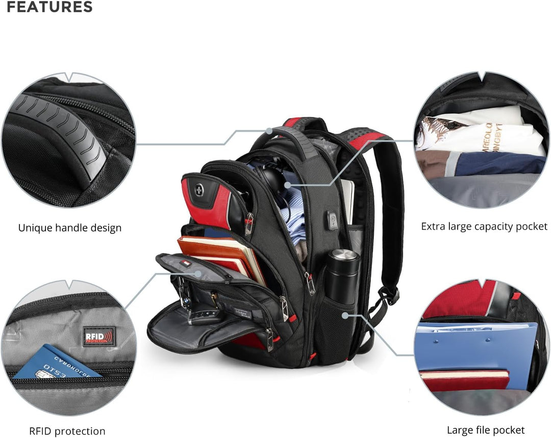 Mochila de diseño Swissdigital Circuit para hombres, Negro\/Rojo, 1...