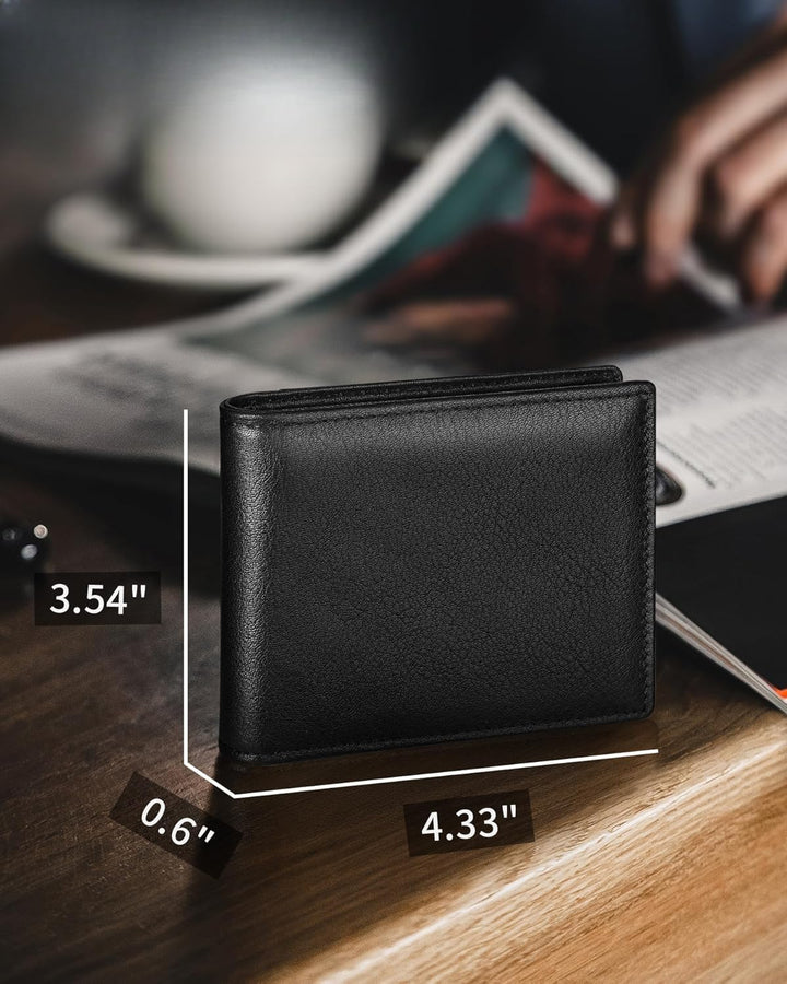Plinvo Billetera plegable de cuero genuino para hombre con bloqueo...