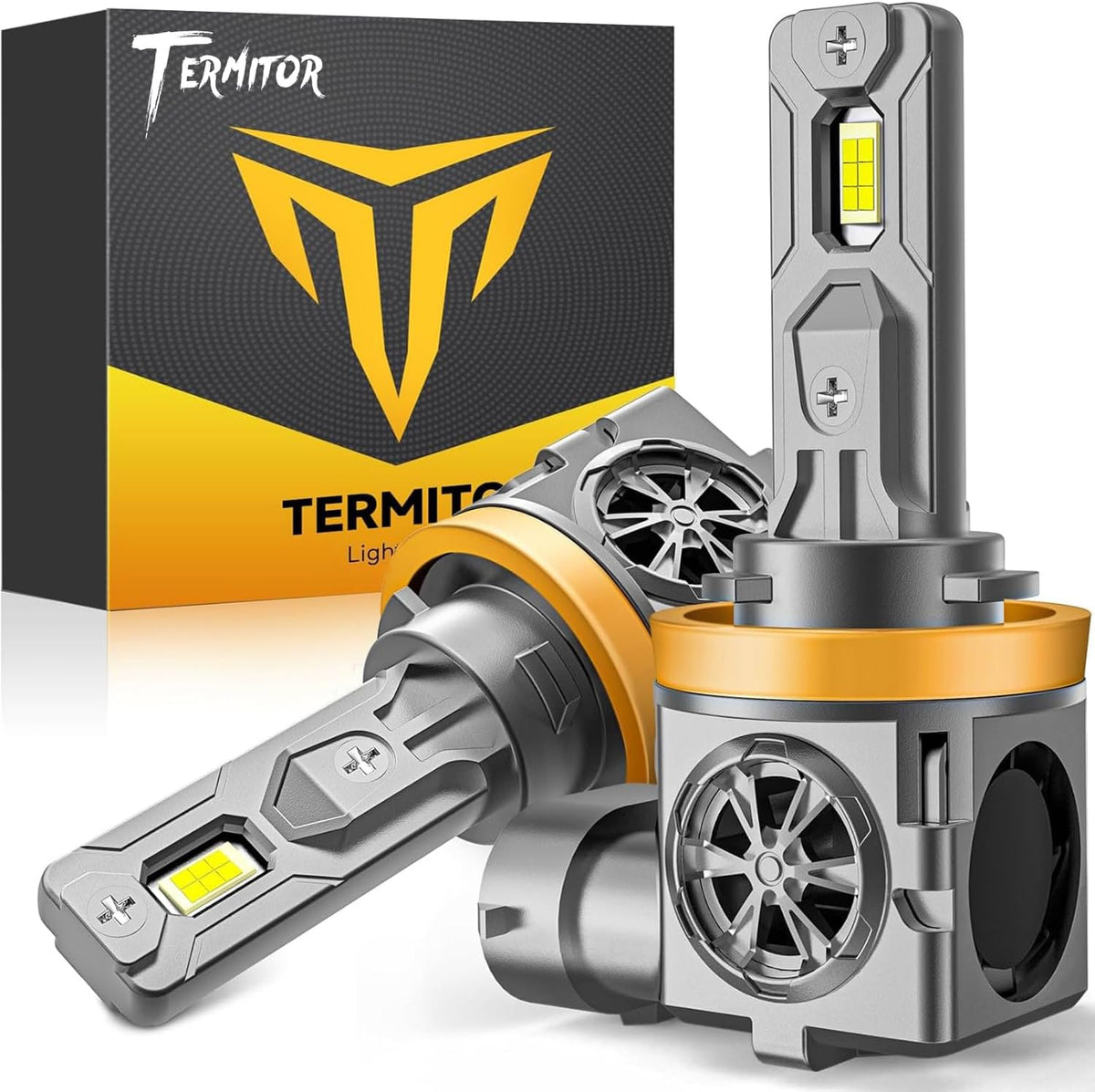 Termitor Bombillas LED H11/H9 mejoradas, 90,000 lm súper brillantes, 6500 K blanco frío, tamaño mini real 1:1, luz de niebla alta y baja para deportes eléctricos Plug and Play, no requiere adaptador