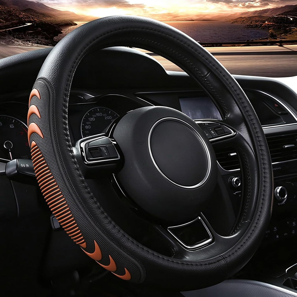 Yangday Funda de cuero para volante de automóvil para Ford F150 F250 F350, de 15.5 a 16 pulgadas, Funda de Volante de Coche con partículas de masaje antideslizantes (Marrón)