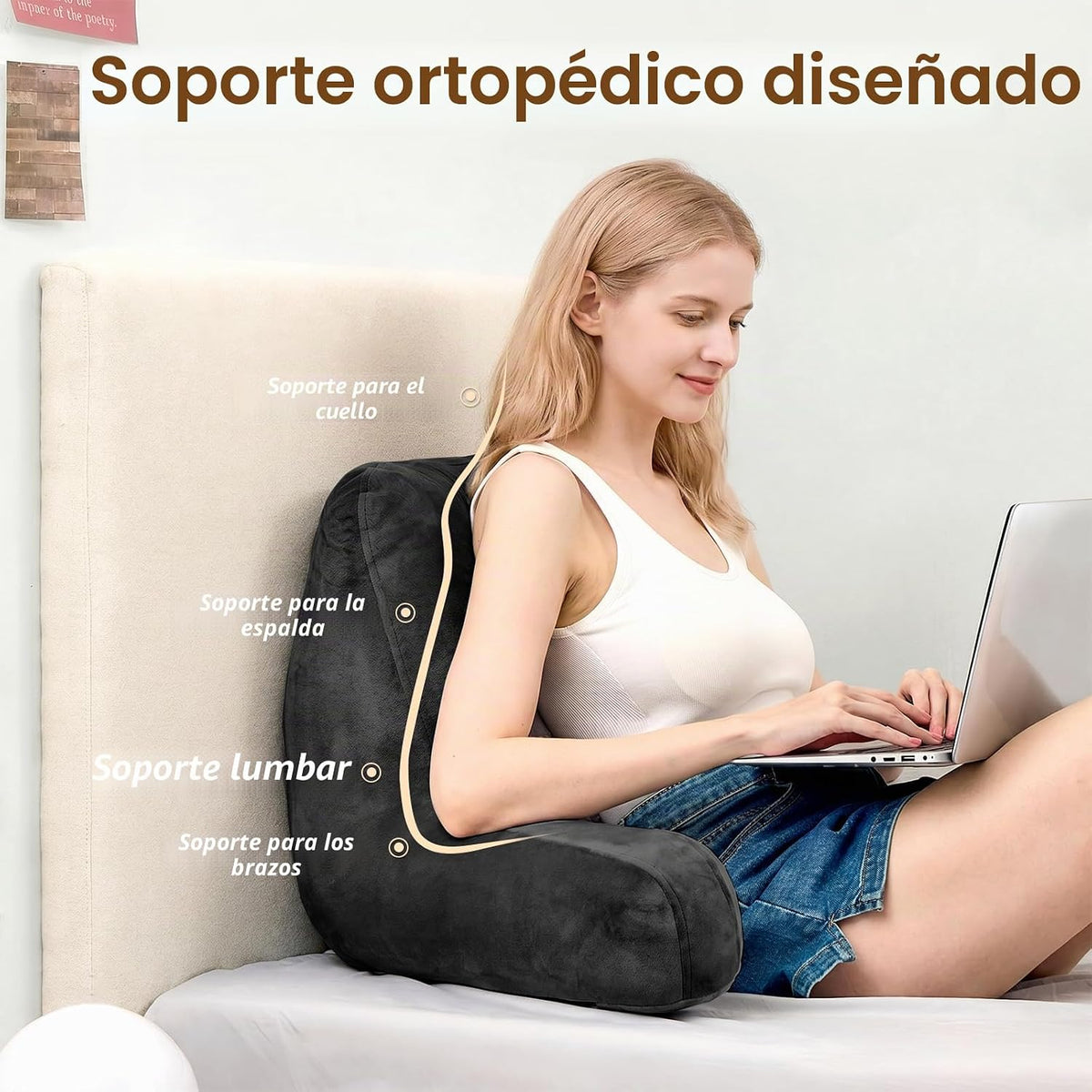 Sasttie Almohada de Lectura, Almohada de Terciopelo para la Espalda para Sentarse en la Cama, Cojín de Soporte para la Espalda de Adultos con Brazos para Sentarse en el Sofá, Sofá y Suelo, Artículos