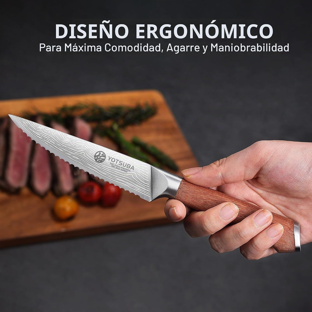 Juego de 6 Cuchillos para Filetear YOTSUBA con Larga Espiga y Mango de Madera de Etiro