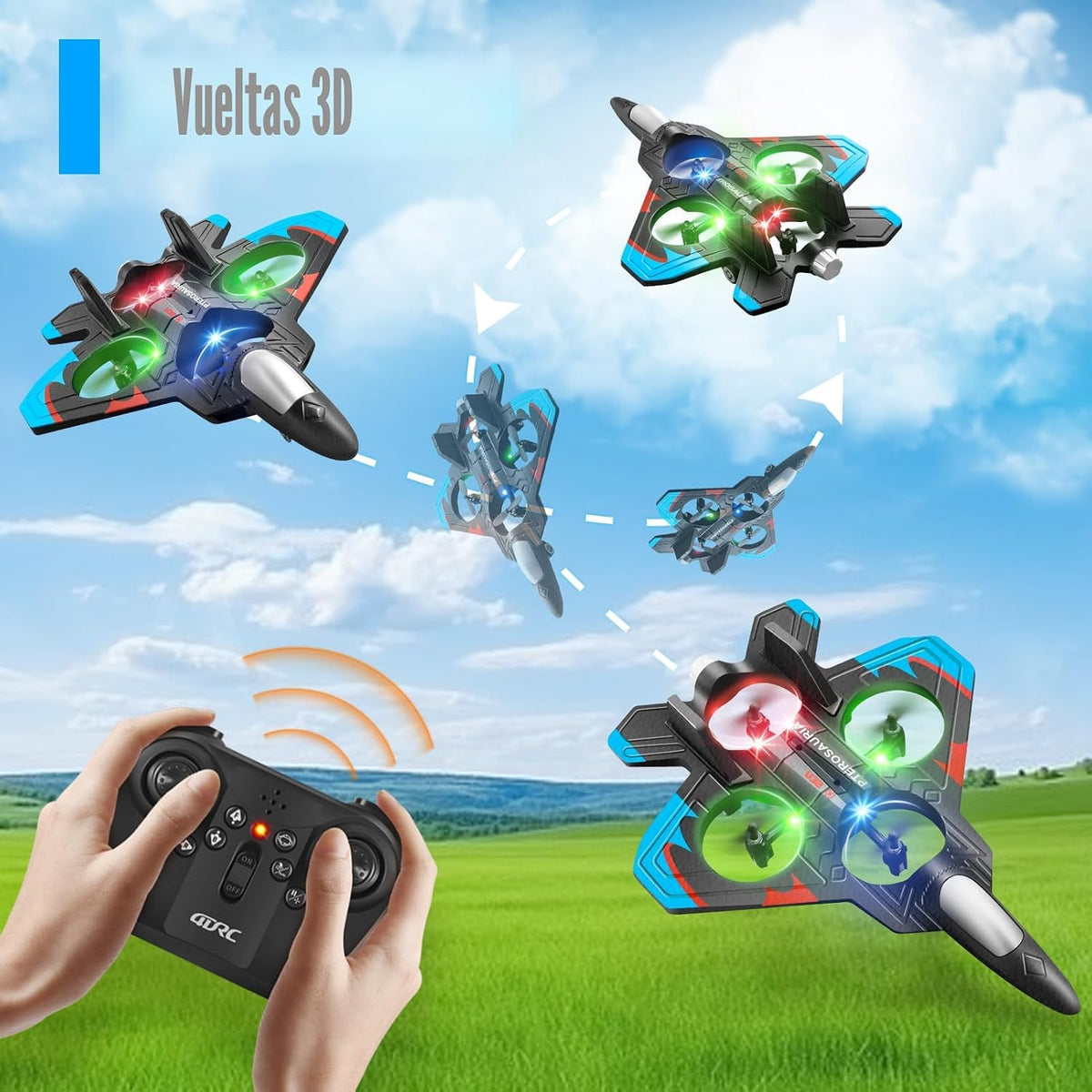 4DRC V32 Aviones de espuma con control remoto para niños y adultos, aviones de combate RC con luz, 360° Flip Fighter Jet Toys, Stunt Roll, regalos de juguete de avión para niños