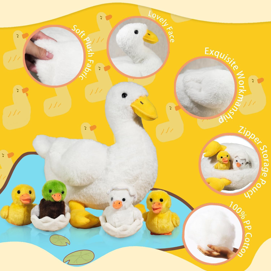 Juguete de pato de peluche 7 en 1, peluche de pato de 12" con 4...