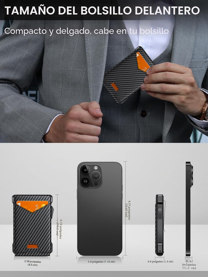 Cartera para hombres RFID con 2 ventanas de identificación y clip p...