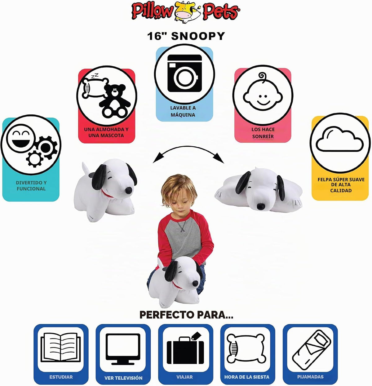 Pillow Pets Peanuts Snoopy - Peluche de 16 pulgadas