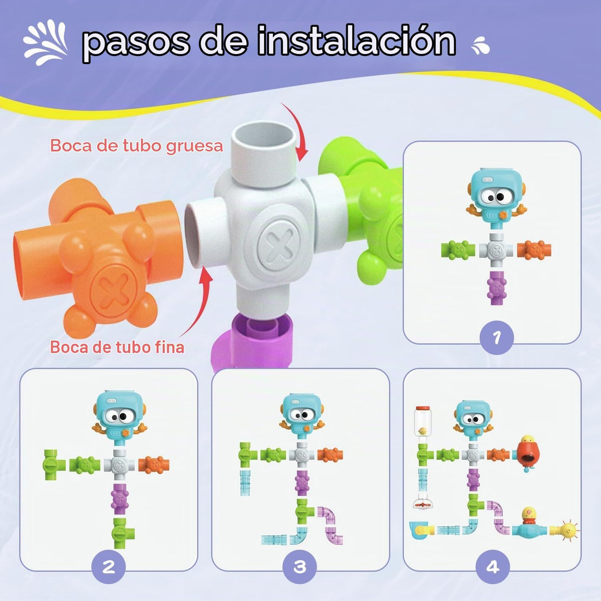 STEM - Juguetes de baño de construcción para niños de 3 a 8 años | Kit de montaje de tubería de agua DIY con ventosas | Juguetes educativos para bañera para niños a partir de 3 años |