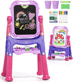 Lehoo Castle Caballete para niños, caballete de arte 4 en 1 de doble cara, verde, azul claro
