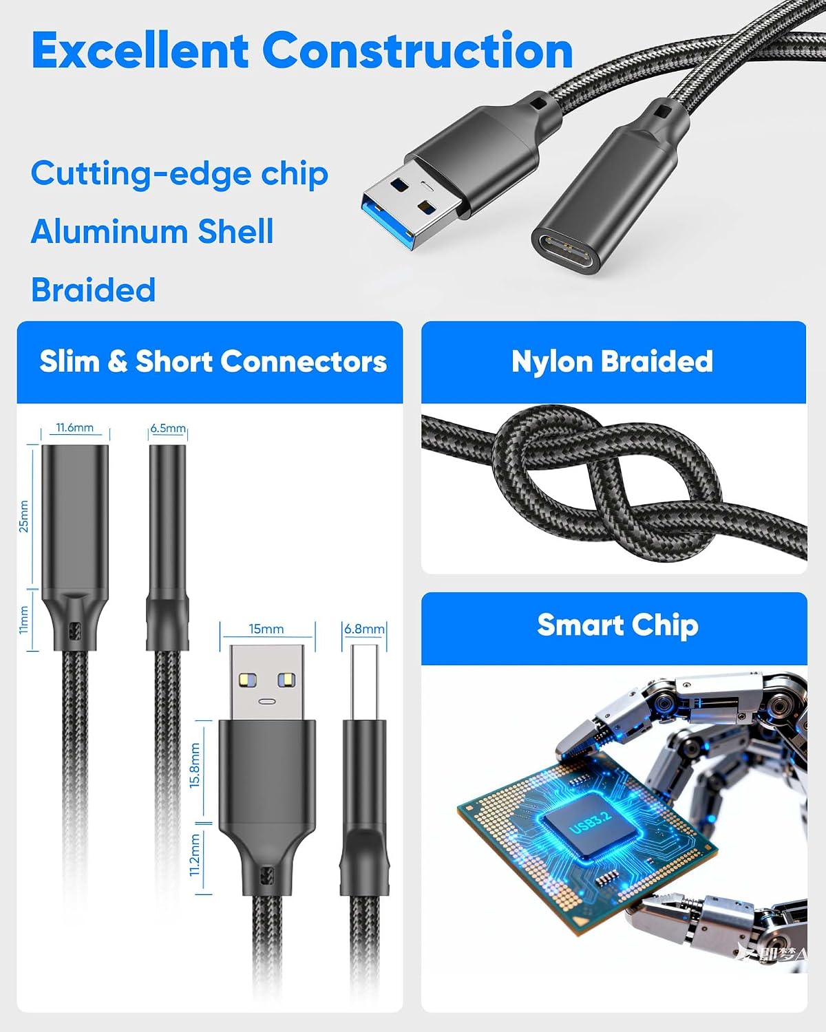 Adaptador USB-C hembra a USB-A macho, kit de 10 piezas, 10 Gbps y 60 W de carga