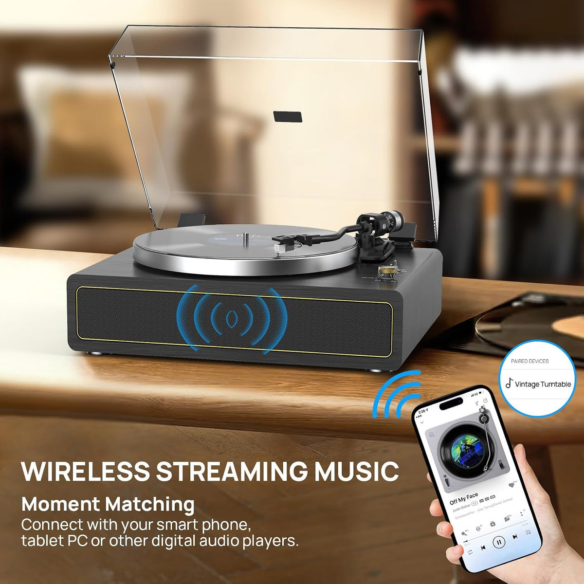 Seasonlife® Reproductor de discos todo en uno con 4 altavoces y Bluetooth