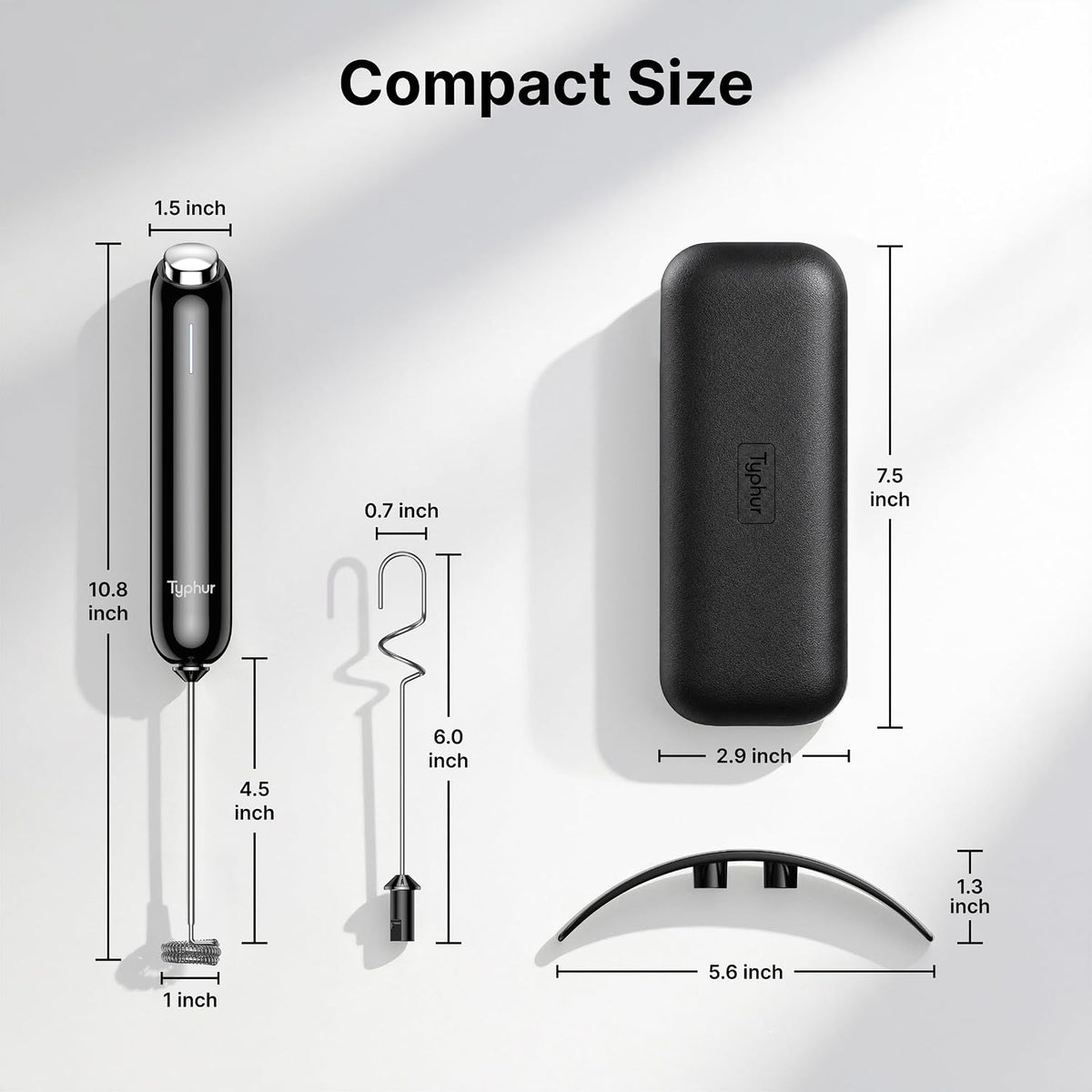 Typhur InstaWhisk Espumador de leche eléctrico con estuche de almacenamiento y soporte, varita espumadora de café de mano recargable tipo C de 1500 mAh, velocidad continua, batidor doble para espuma