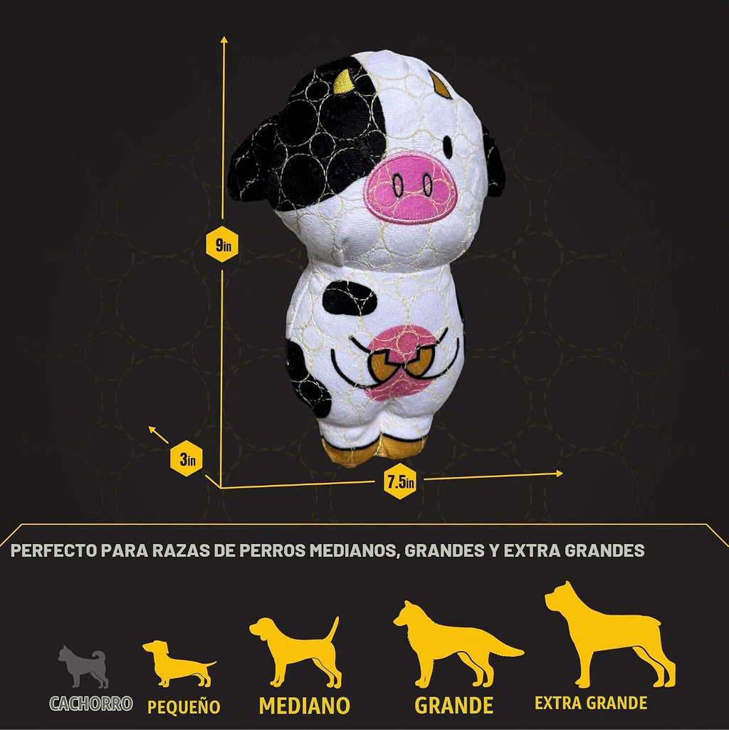 Bite Force - Juguetes de perro duraderos y resistentes con forma de vaca y silbato, reforzados con Kevlar para perros masticadores agresivos de raza pequeña, mediana y grande - Blanco y rosa.