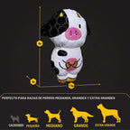 Bite Force - Juguetes de perro duraderos y resistentes con forma de vaca y silbato, reforzados con Kevlar para perros masticadores agresivos de raza pequeña, mediana y grande - Blanco y rosa.