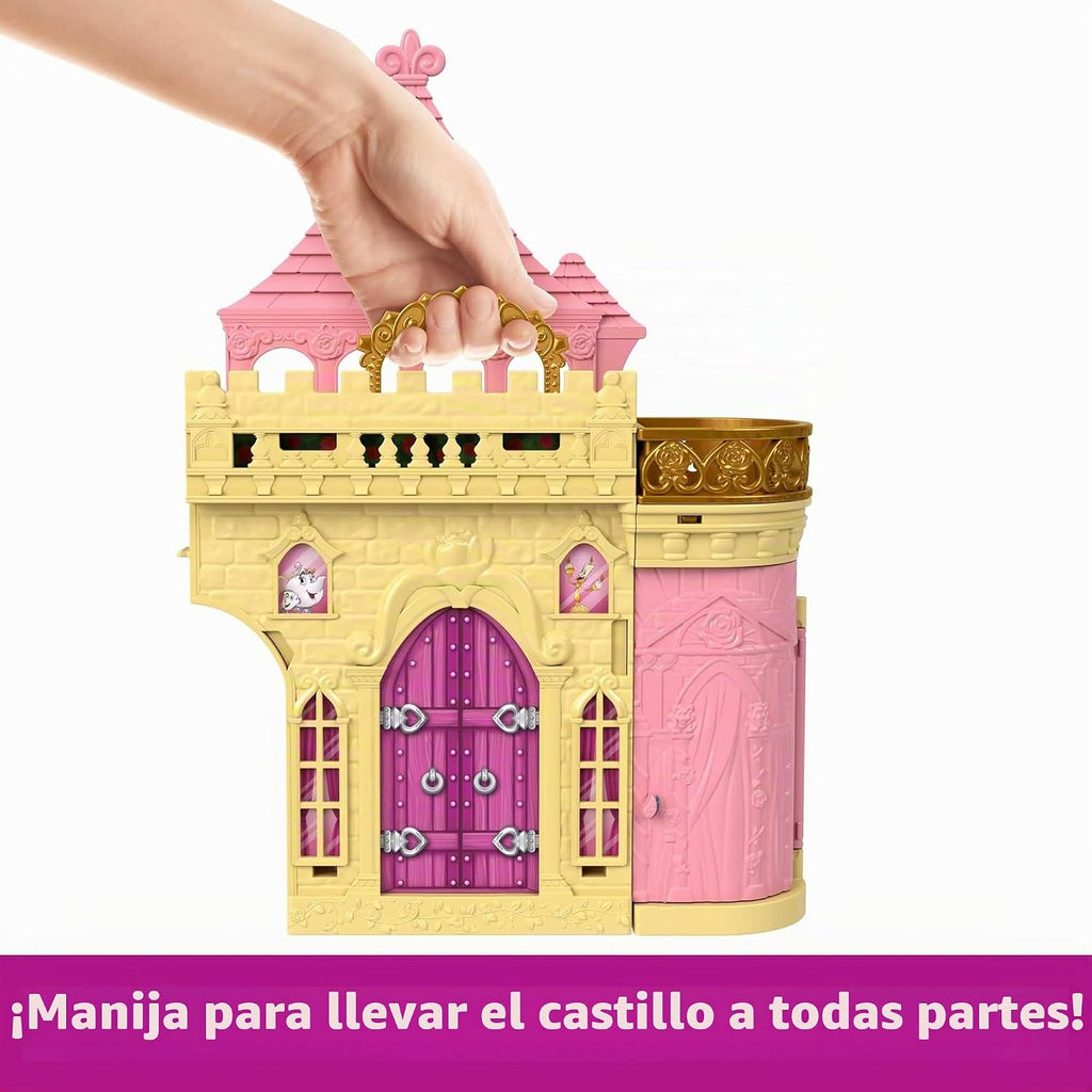 Mattel Juguetes de Princesas Disney, juegos apilables para la hora del cuento, castillo de Bella, casa de muñecas apilable con pequeña muñeca y 9 piezas, inspirados en la película de Disney