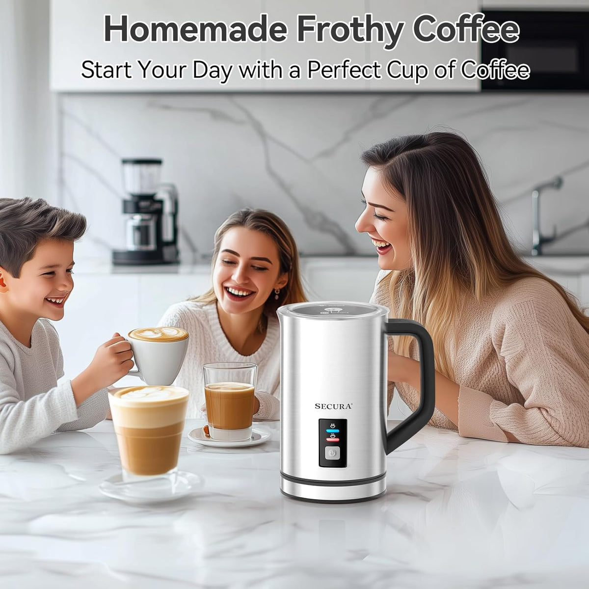 Vaporizador y calentado de leche eléctrico autmático, de Secura., Acero inoxidable