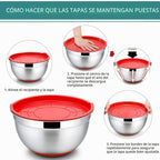 P&P CHEF Juego de 6 cuencos de acero inoxidable con tapas, multicolor
