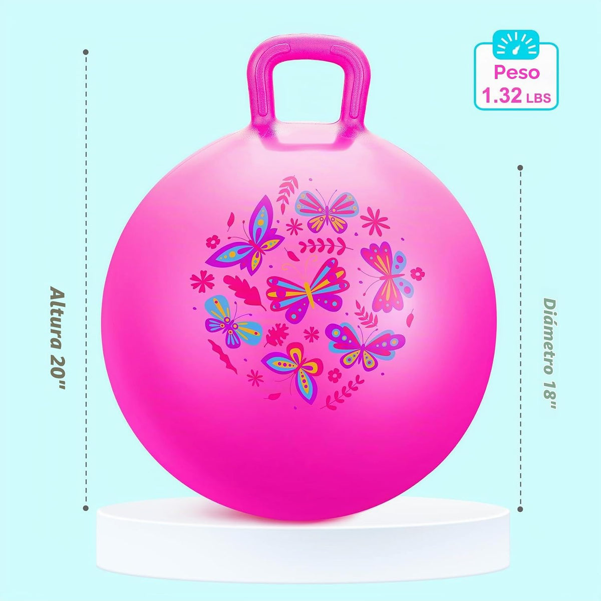 Pelota saltarina PlayZap para niños de 3 a 8 años, pelota hinchable rosa de 18 pulgadas con asas, juguetes inflables hippity hop para saltar y rebotar para interiores y exteriores para niños y niñas