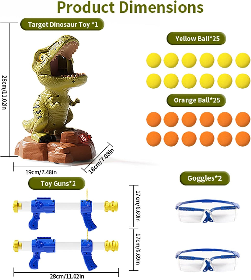 Juego de juguetes de tiro de dinosaurios, lanzador de aire T-Rex de movimiento automático para niños de 3 a 5 años
