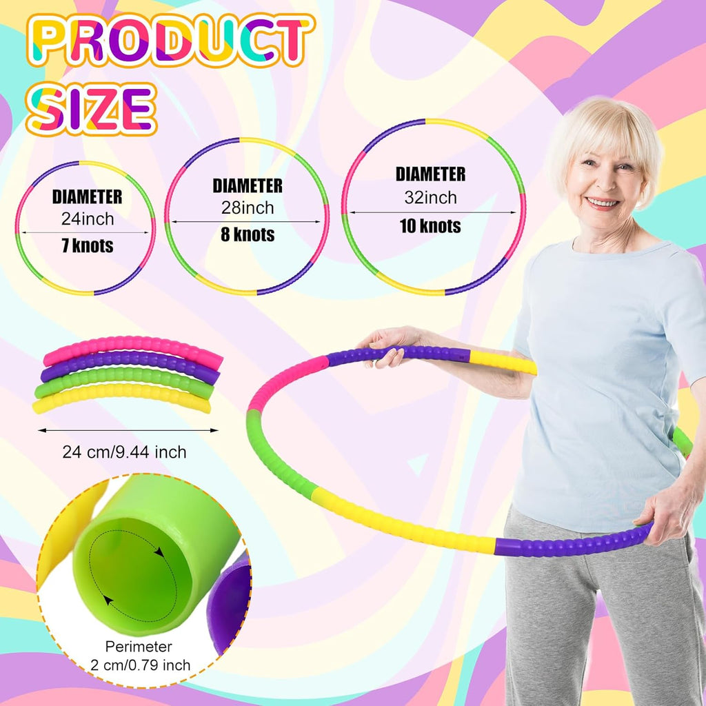 Syhood 12 piezas de juguete de color aro de plástico desmontable ajustable de peso ligero equipo de ejercicio fitness juguete anillo de cintura para fiesta de adultos, 3 tamaños (verde, rosa, amarillo