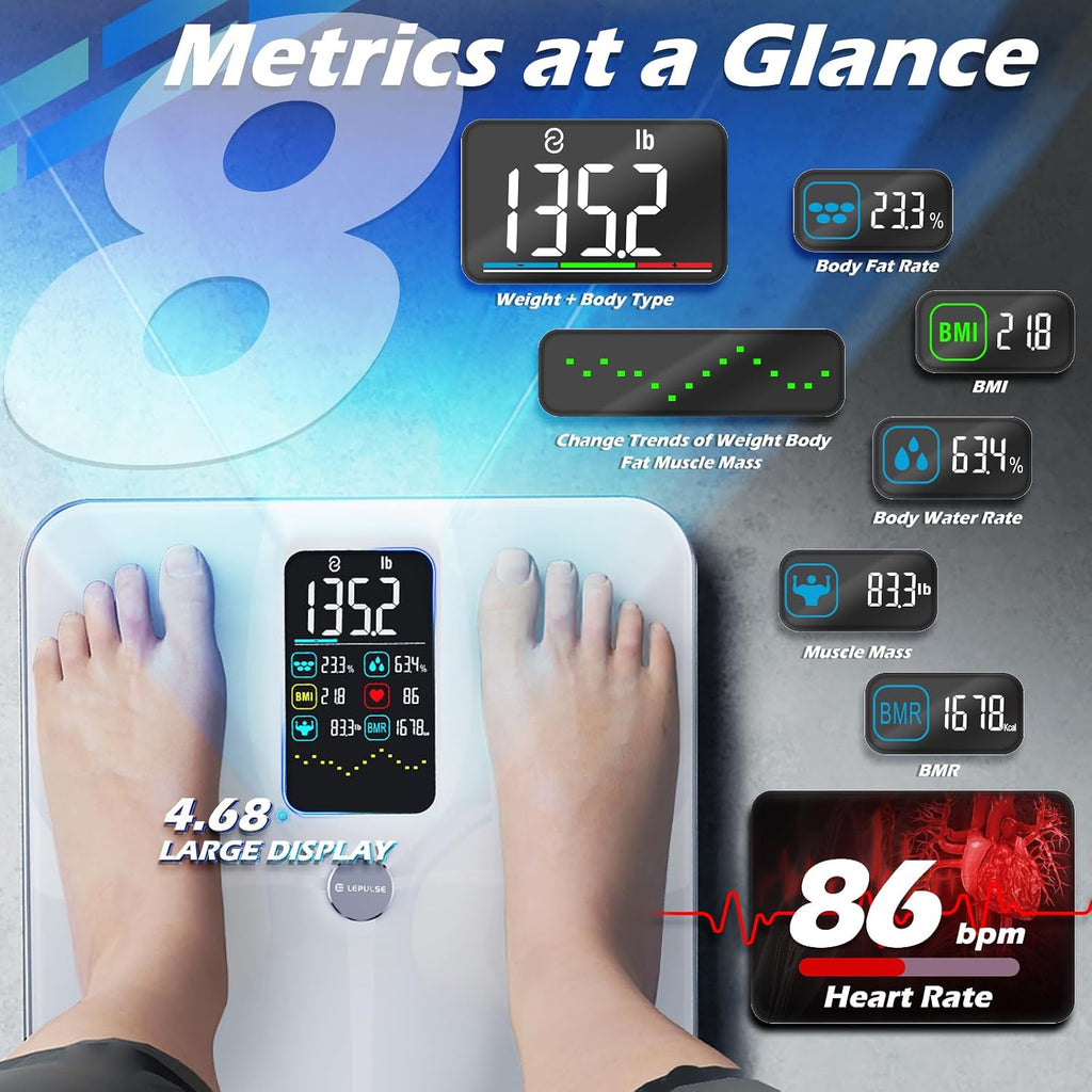 Lepulse Báscula inteligente para peso corporal con masa muscular de grasa