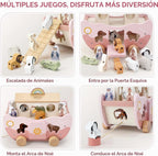 Joyreal Juguete de madera rosa del arca de Noé para regalos de bautismo de