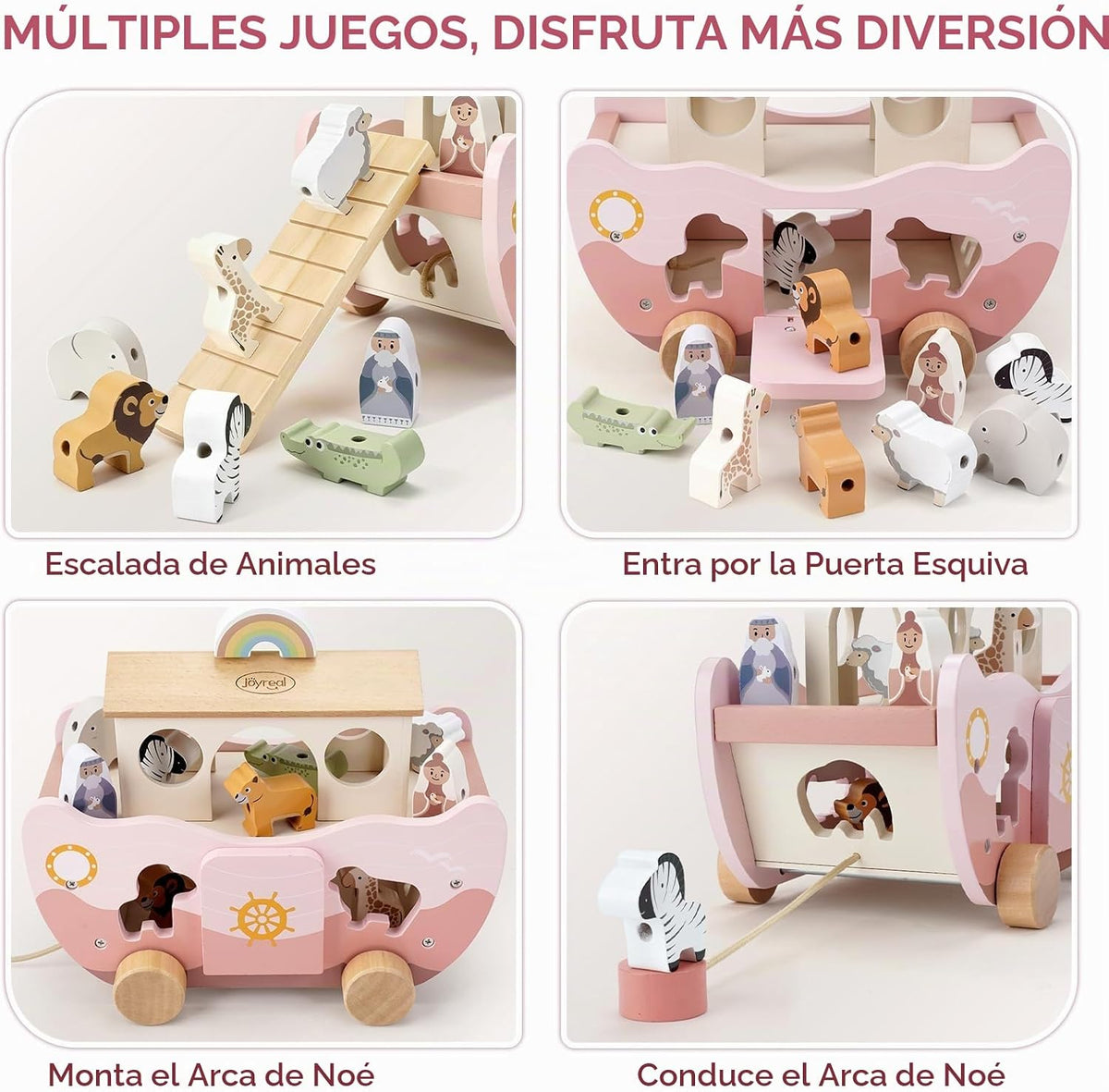 Joyreal Juguete de madera rosa del arca de Noé para regalos de bautismo de