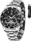 OLEVS Reloj de caballero Cronógrafo de lujo con fases de la luna, dos tonos, acero inoxidable, a prueba de agua, luminiscente, calendario empresarial, reloj de pulsera