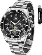 OLEVS Reloj de caballero Cronógrafo de lujo con fases de la luna, dos tonos, acero inoxidable, a prueba de agua, luminiscente, calendario empresarial, reloj de pulsera