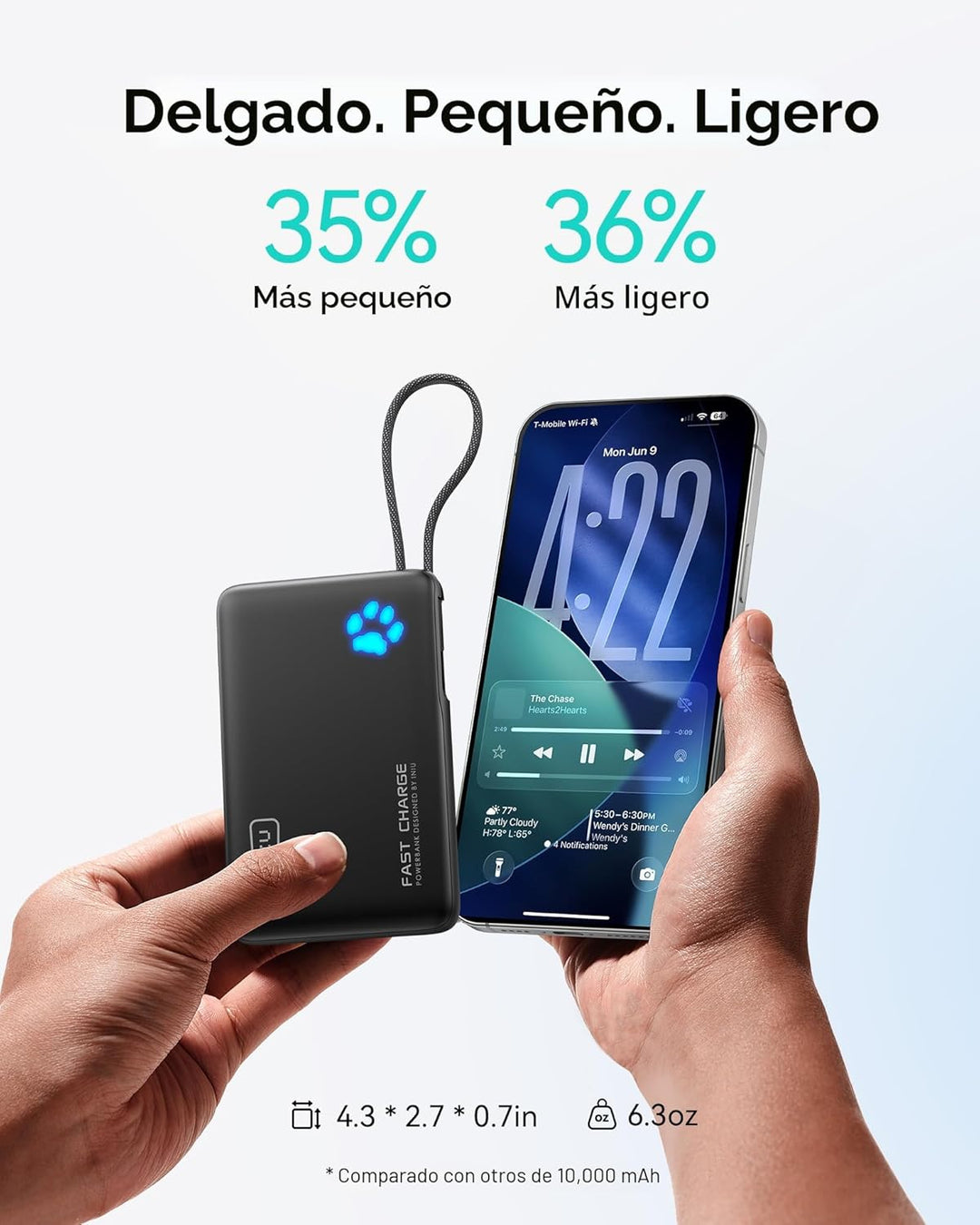 INIU 45W Power Bank, Cargador Portátil de Carga Rápida con Cable US...