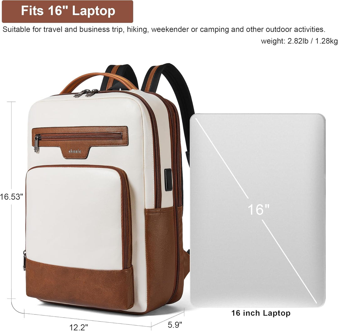 Mochila de cuero para laptop Shrrie para mujeres y hombres, mochila...